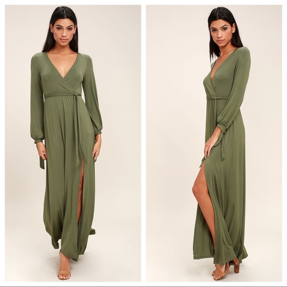 Lulu’s olive green long sleeve maxi dress, small